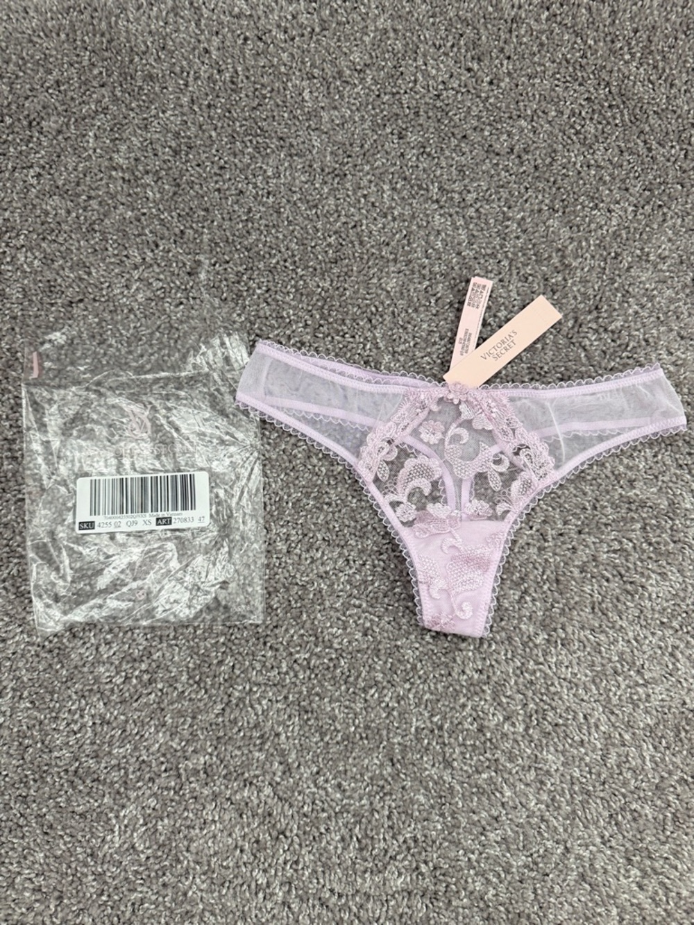 Victoria’s Secret Lace Sheer Thong Panty in Light Lavender